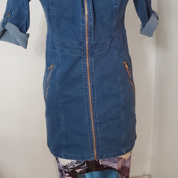 Jean Mini Dress With Zipper - Picture 3 of 4